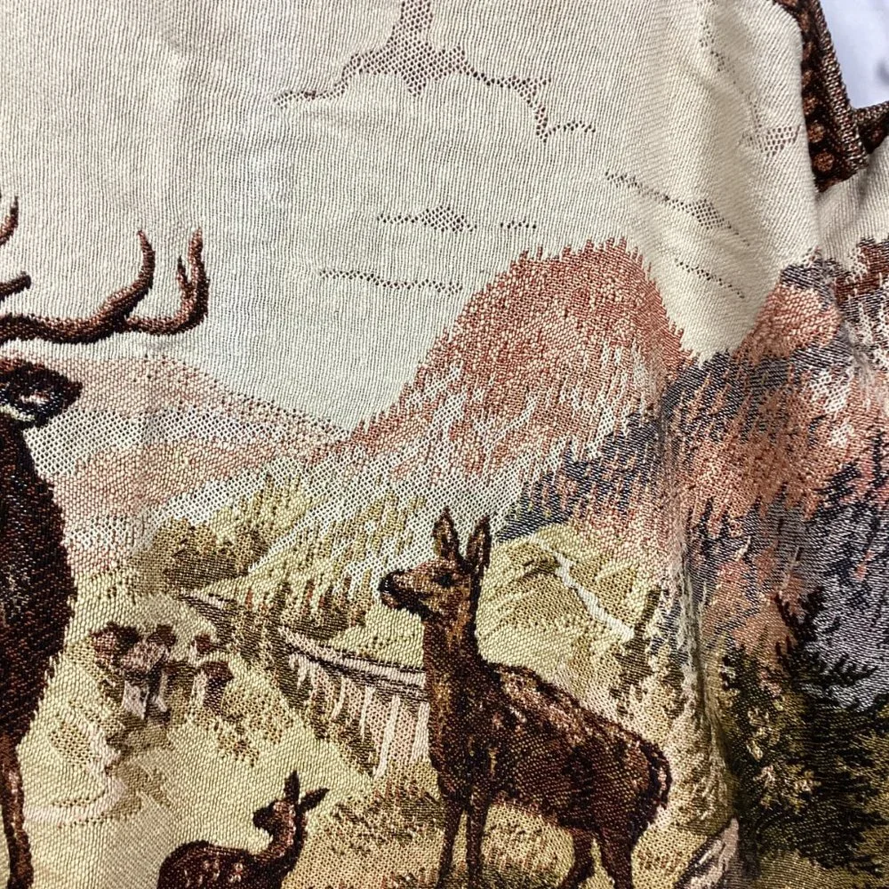 Vintage French Deer Eagle Mountains Tapestry